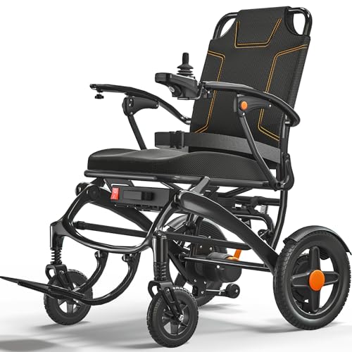 Foldable Electric Wheelchair for Adults, 35 lb Carbon Fiber Power Chair, Dual Motor, 18 Mile Range